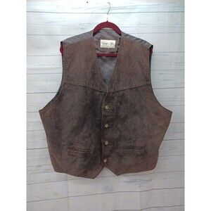 Greatland Suede Leather 4 Button Vest Brown Sz 3XL Chest 54"